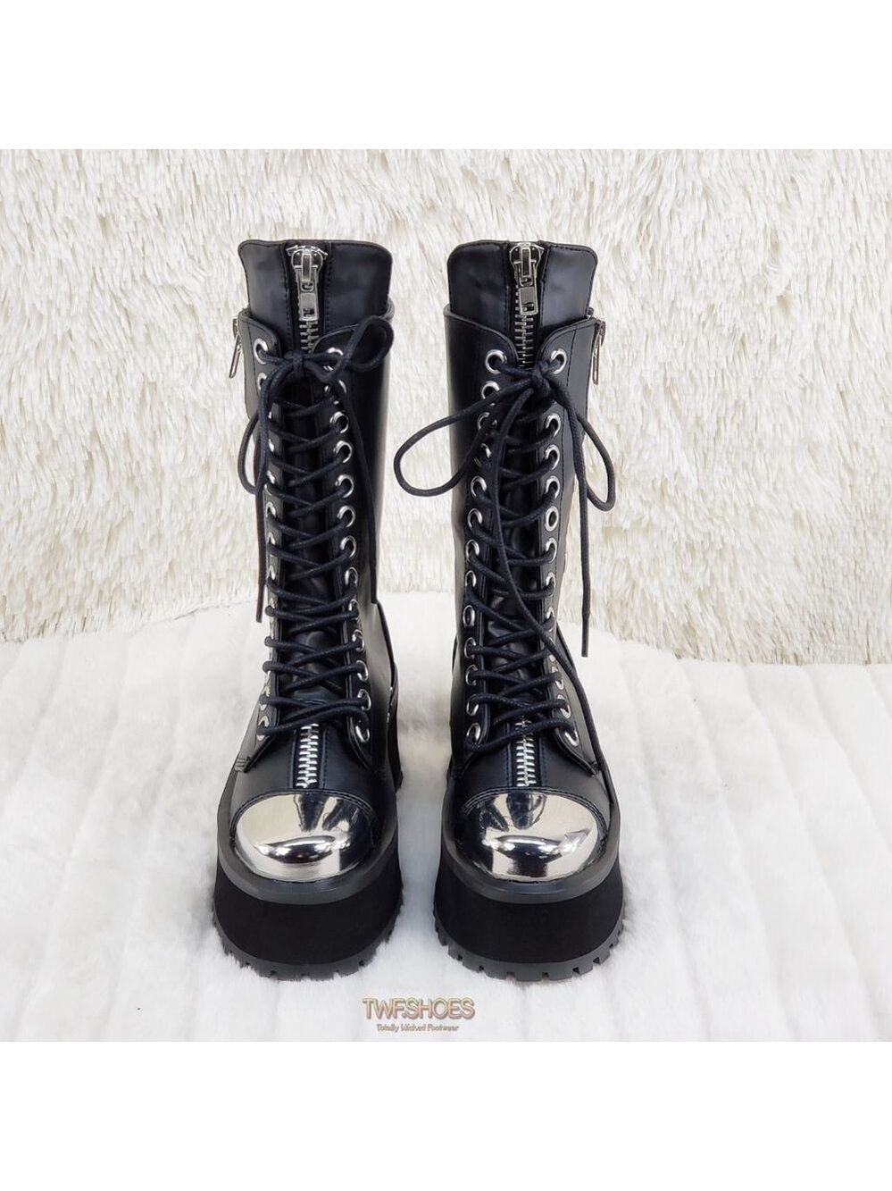 Gravedigger Chrome Toe Cap Platform Goth Punk Boots - Picture 9 of 12